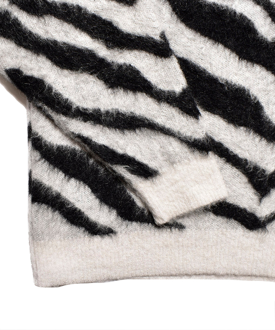 Zebra Mohair Knit Crewneck Pullover