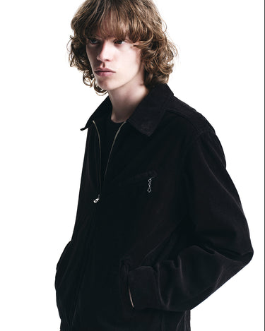 Black Corduroy Zipup Trucker Jacket