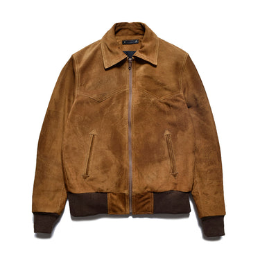 Suede Leather Zipup Rib Blouson