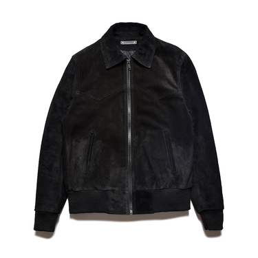 Suede Leather Zipup Rib Blouson