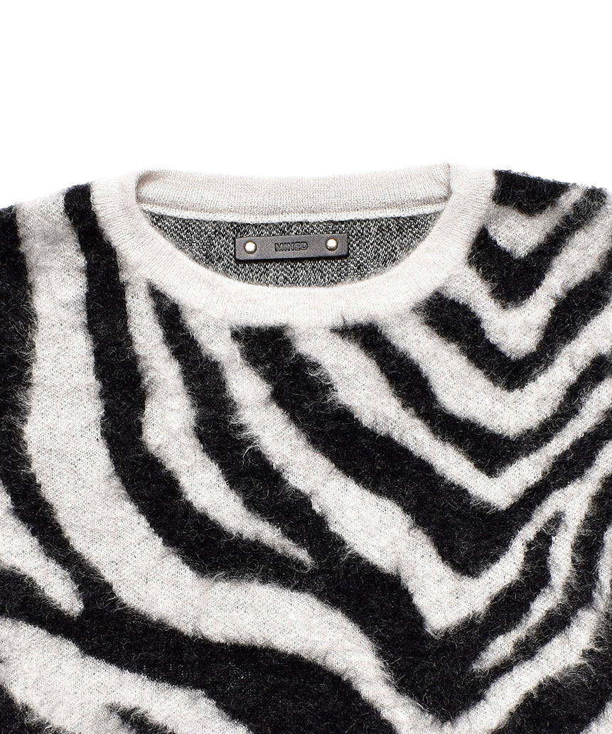 Zebra Mohair Knit Crewneck Pullover