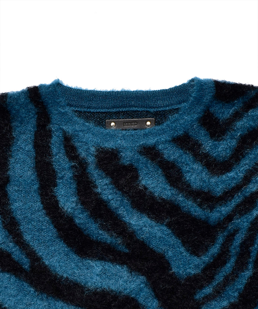 Zebra Mohair Knit Crewneck Pullover